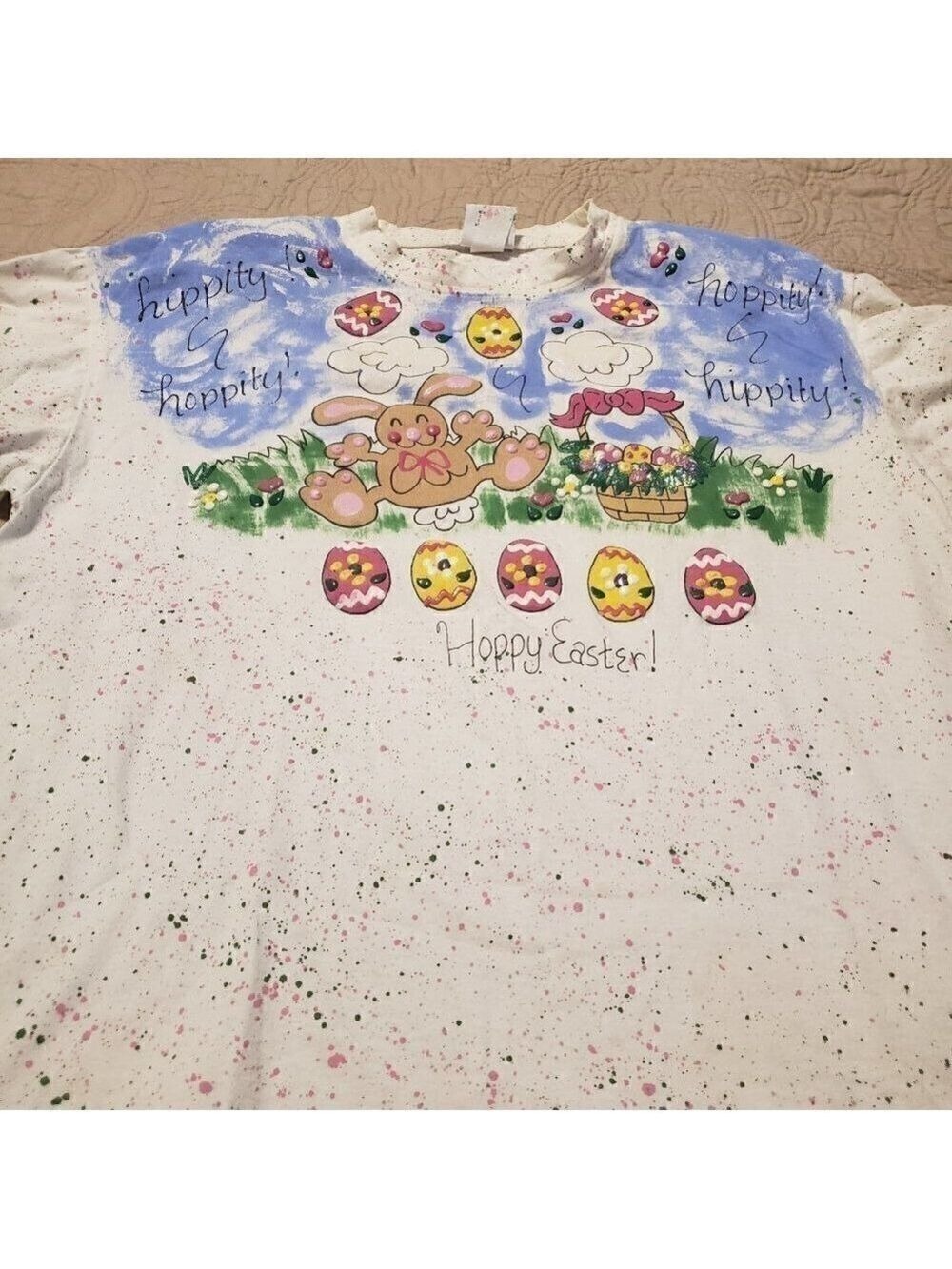 Vintage 90s Fast Fashion Hand Painted Easter Shirt